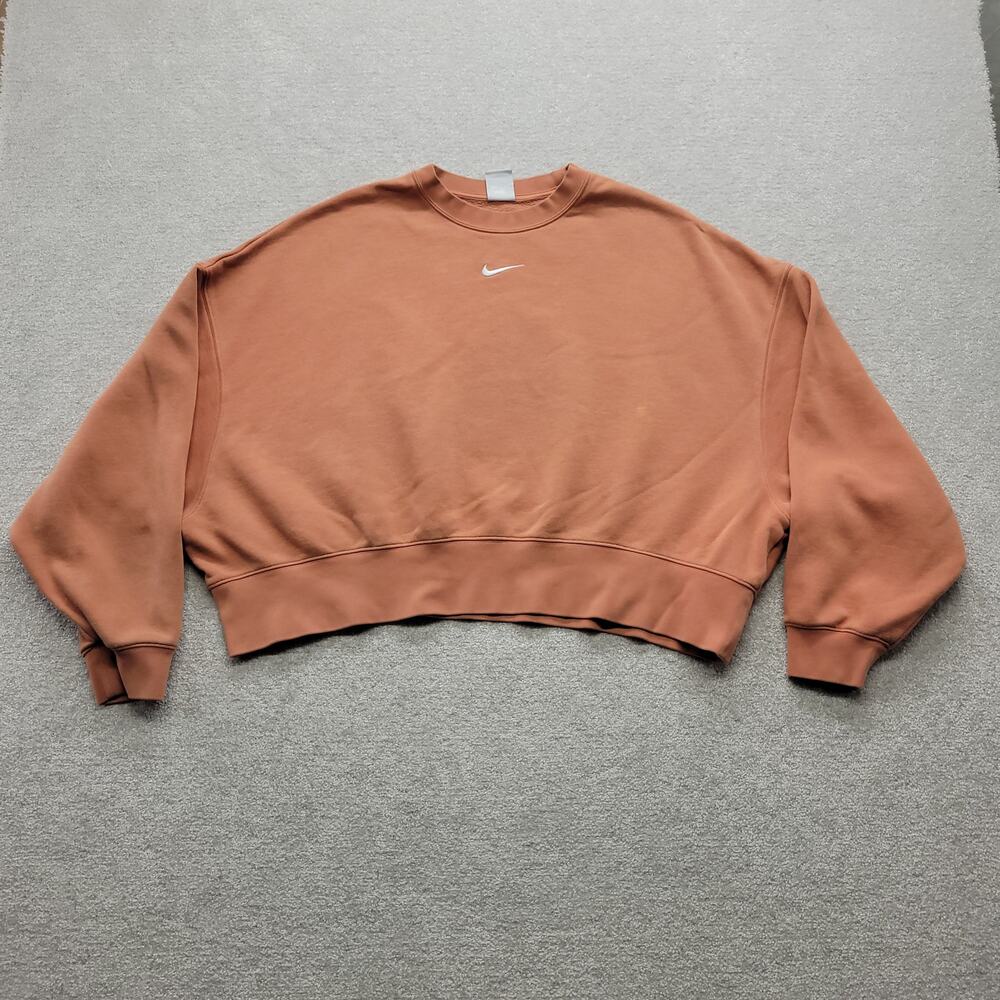 Nike Womens Medium Oversized Cropped Crewneck Sweatshirt Center Swoosh Pullover